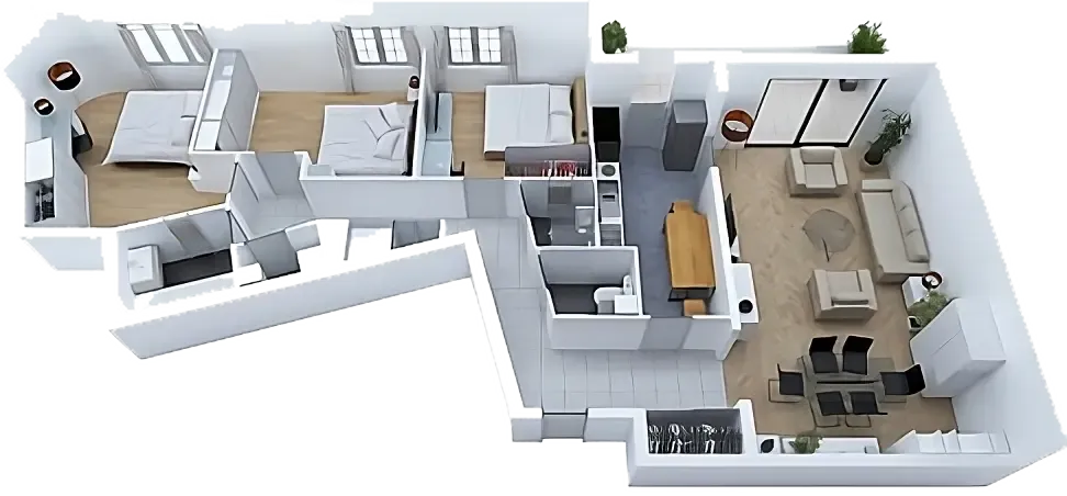 3D interior design visualisation process by By Shakir — photorealistic render of a living space